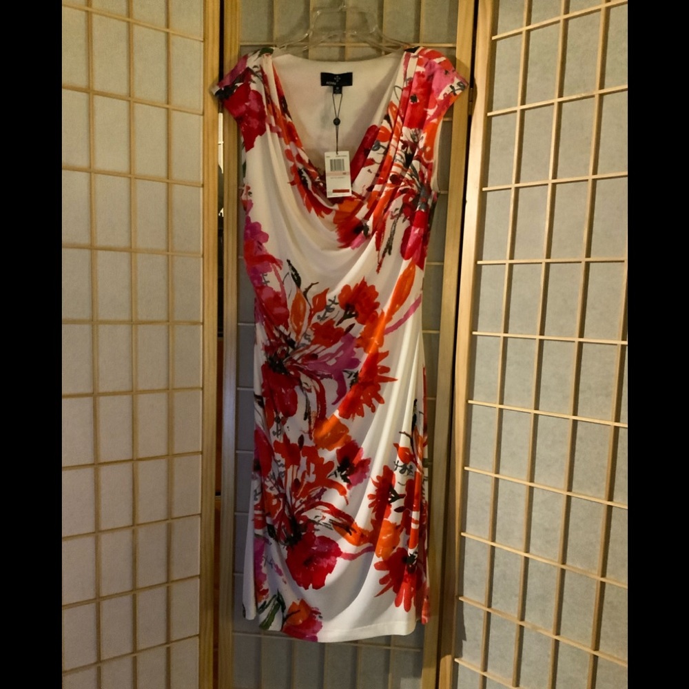 Ronni Nicole-Dress, Matte Jersey. Ivory/coral.❤️🌹